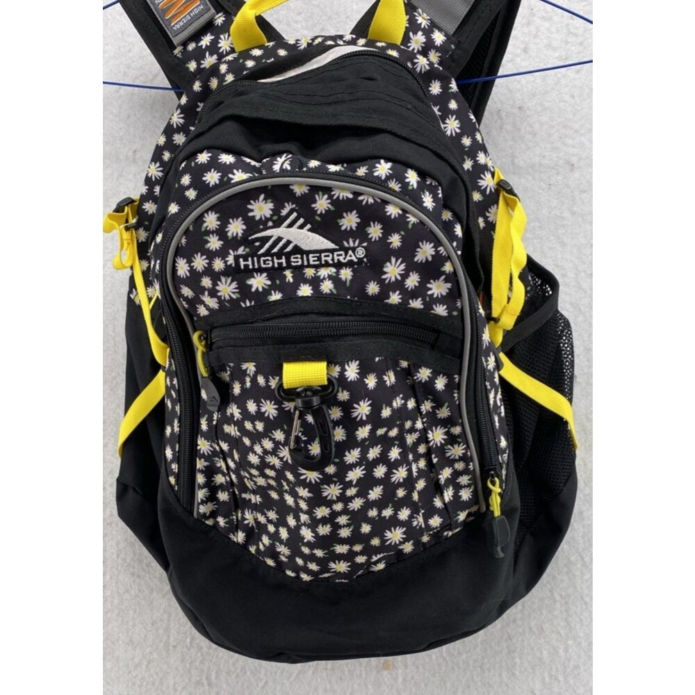 High Sierra Loop Backpack Daisy Floral Print Black Yellow School Travel Daypack